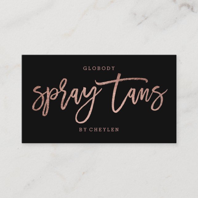 Spray tans logo elegant rose gold typography black business card (Front)