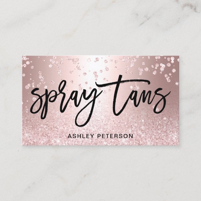 Spray tans rose gold glitter metallic confetti business card (Front)