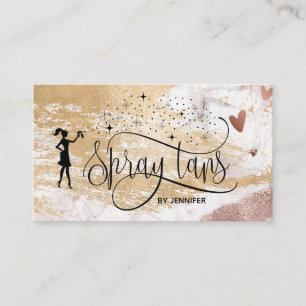 Spray tans script gold glitter brush stroke hearts business card