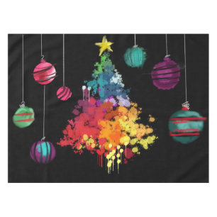 Spraypaint Christmas Tree & Ornaments Tablecloth