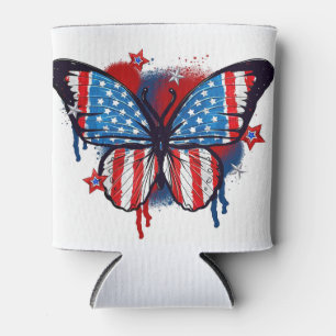 Spraypainted American Flag Butterfly Can Cooler