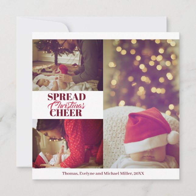Spread Christmas Cheer Burgundy Red Photo Card (Front)
