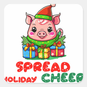 Spread Holiday Cheer Pig Square Sticker