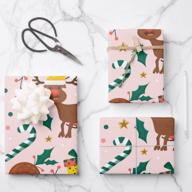 Spread Holiday Joy with Our Festive Pink Wrapping Paper Sheet (Front)