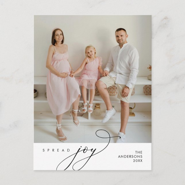 Spread Joy, Family Photo, Christmas Greeting Postcard (Front)
