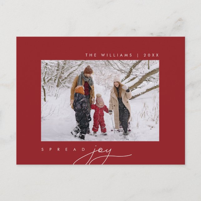 Spread Joy, Merry Christmas Greeting, Family Photo Postcard (Front)