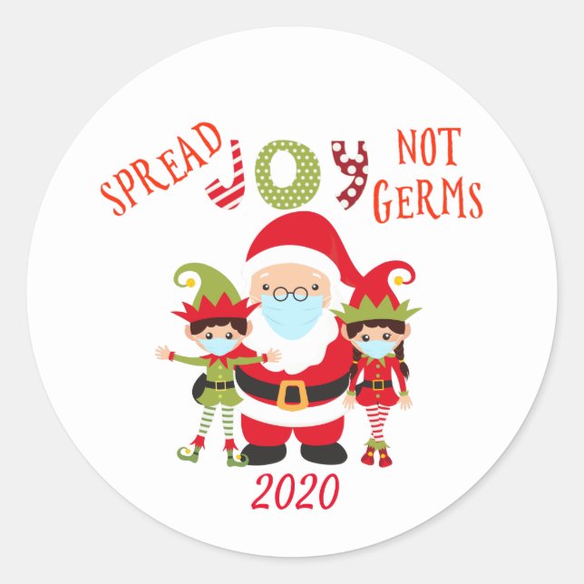 Spread Joy not Germs Santa Funny Elf Classic Round Sticker (Front)