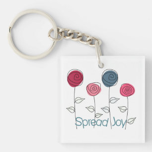Spread Joy Pink Blue Flowers Key Ring