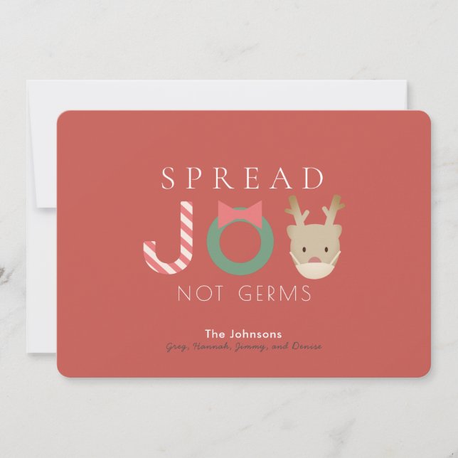 Spread JOY Reindeer Mask Red Christmas Holiday Card (Front)