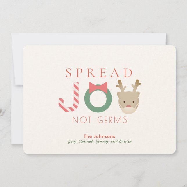 Spread JOY Reindeer Mask White Christmas Holiday Card (Front)