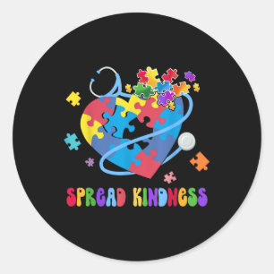 Spread Kindness Autism Awareness Stethoscope Heart Classic Round Sticker