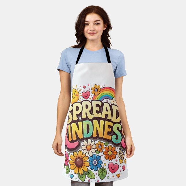 Spread Kindness – Cute Floral Rainbow  Apron (Worn)