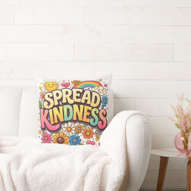 Spread Kindness – Cute Floral Rainbow  Cushion (Couch)