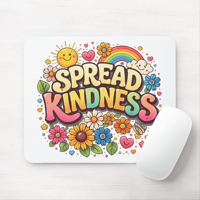 Spread Kindness – Cute Floral Rainbow  Mouse Mat (With Mouse)