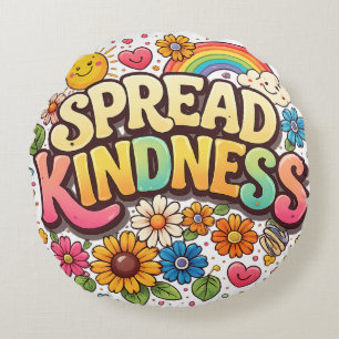 Spread Kindness – Cute Floral Rainbow  Round Cushion