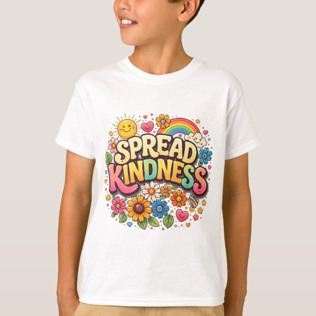 Spread Kindness – Cute Floral Rainbow  T-Shirt (Front)
