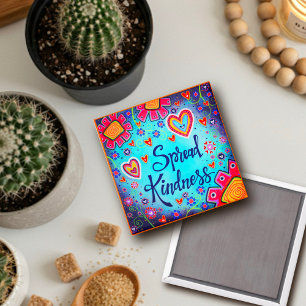Spread Kindness Floral Inspiring Trendy Blue Magnet