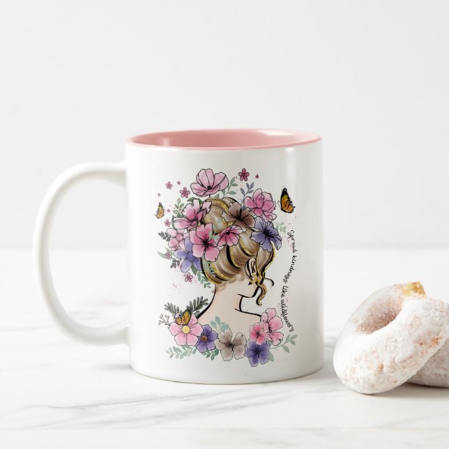 Spread  kindness like  wildflowers Quote  Two-Tone Coffee Mug (With Donut)
