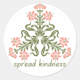 spread kindness retro pink flowers inspirational classic round sticker
