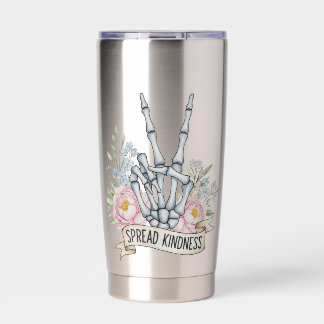 "Spread Kindness" Skeleton Peace Sign – Watercolor Insulated Tumbler