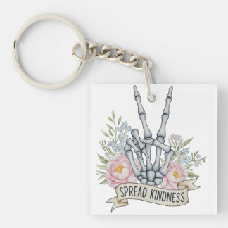 "Spread Kindness" Skeleton Peace Sign – Watercolor Key Ring