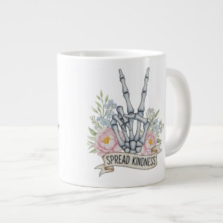 "Spread Kindness" Skeleton Peace Sign – Watercolor Large Coffee Mug