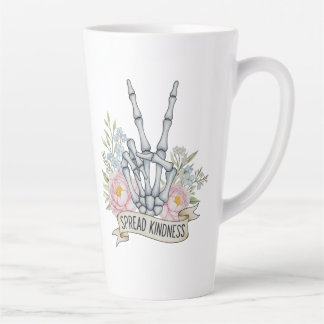 "Spread Kindness" Skeleton Peace Sign – Watercolor Latte Mug