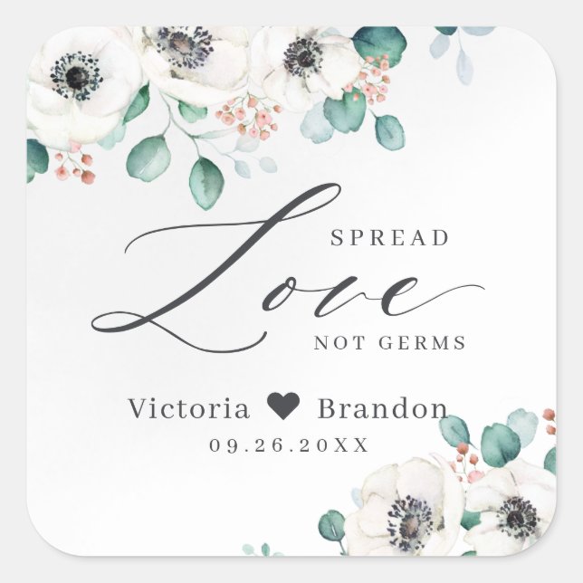 Spread Love anemone floral blush wedding favour Square Sticker (Front)