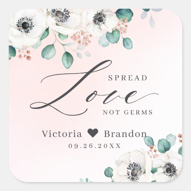 Spread Love anemone floral blush wedding favour  Square Sticker (Front)