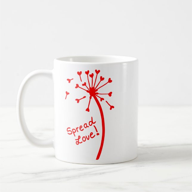 Spread Love Dandelion with seeds from hearts  Coffee Mug (Left)