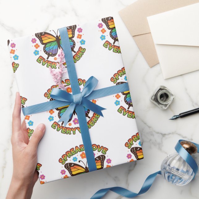 Spread Love Everywhere – Rainbow Butterfly Quote – Wrapping Paper (Gifting)