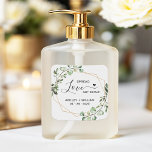 Spread Love Geometric Eucalyptus Wedding Sanitizer Square Sticker<br><div class="desc">Spread Love Greenery Eucalyptus Geometric Wedding Sanitizer Square Sticker</div>