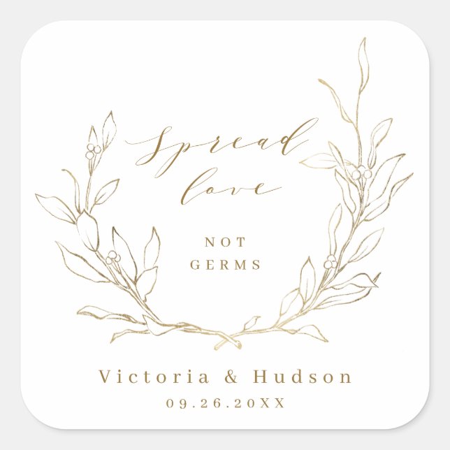 Spread Love Gold simple elegant botanical wreath Square Sticker (Front)