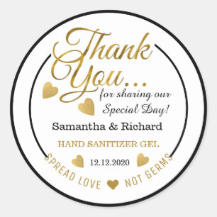 Spread Love Gold Thank You Favour  Hand Sanitizer Classic Round Sticker