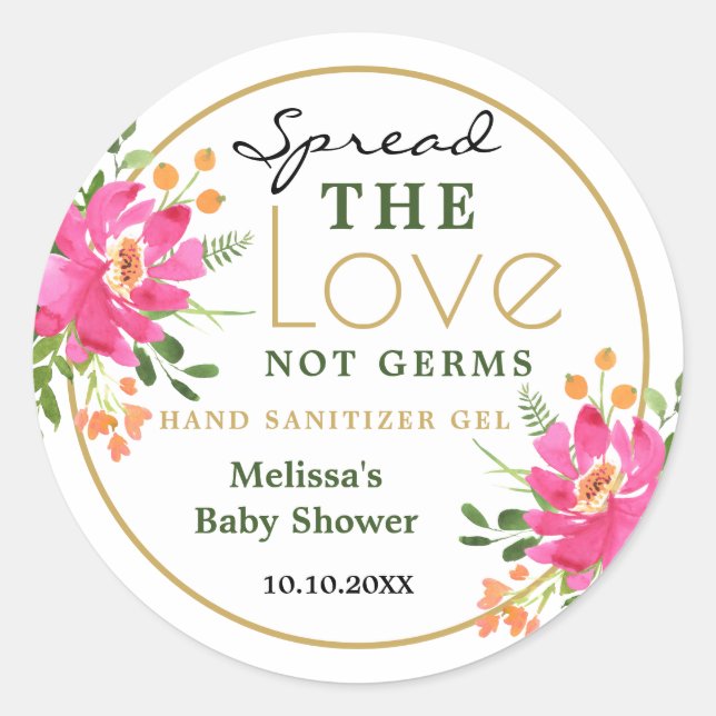 Spread Love Hand Sanitizer Baby Shower Favours Classic Round Sticker (Front)