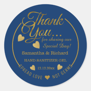 Spread Love Hand Sanitizer Blue Gold Thank You   Classic Round Sticker
