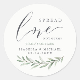 Spread Love Hand Sanitizer Greenery Wedding Favour Classic Round Sticker
