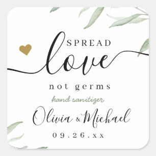 Spread Love Hand Sanitizer Greenery Wedding Favour Square Sticker