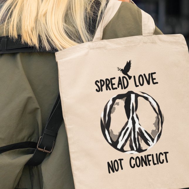 Spread Love Not Conflict World Peace Unity Gift Tote Bag (Get yours today and make a statement, one filled with love, not conflict!)