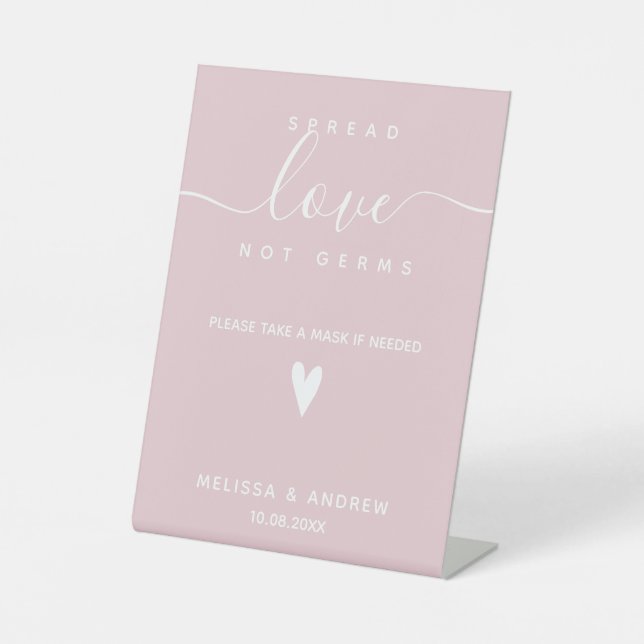 Spread Love not Germs -  Covid Safety Wedding Pedestal Sign (Front)