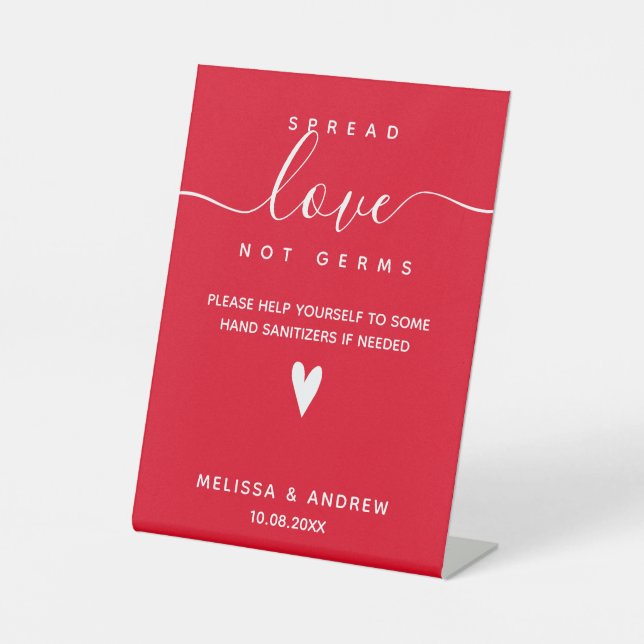 Spread Love not Germs -  Covid Safety Wedding Pedestal Sign (Front)