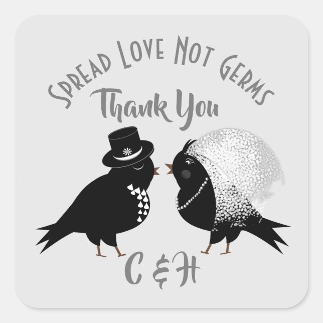 Spread Love Not Germs Cute Love Birds Wedding Square Sticker (Front)