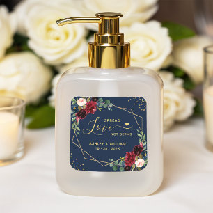 Spread Love Not Germs Gold Burgundy Navy Floral Square Sticker