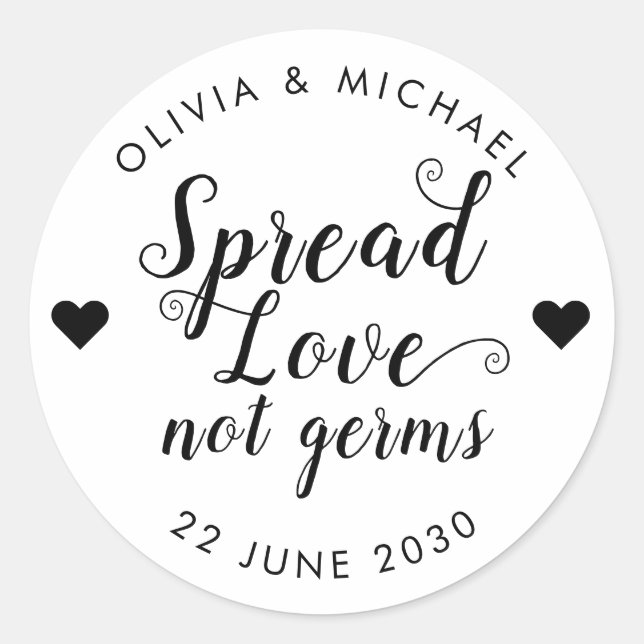 Spread Love Not Germs Hand Sanitizer Wedding Favou Classic Round Sticker (Front)