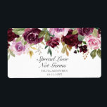 Spread Love Not Germs Plum Floral Wedding Favour<br><div class="desc">Moody floral wedding favour labels featuring a top border with watercolor painted roses in shades of plum and purple and the message, "Spread Love Not Germs" along with your names and date. These are perfect for labelling hand sanitizers for a wedding in the fall or autumn and are a great...</div>
