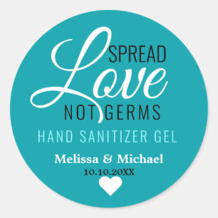 Spread Love Not Germs Wedding Sanitizer Favour Blu Classic Round Sticker