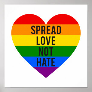 Spread love, not hate, rainbow heart poster