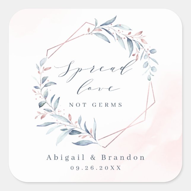 Spread Love Rose Gold Dusty Blue Greenery Wedding Square Sticker (Front)