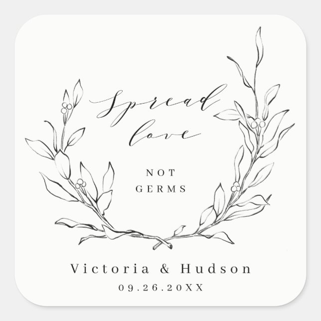 Spread Love Simple elegance botanical wreath Square Sticker (Front)