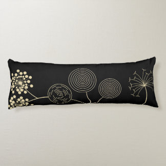 `Spread of Love` Golden Black Abstract Flowers Body Cushion